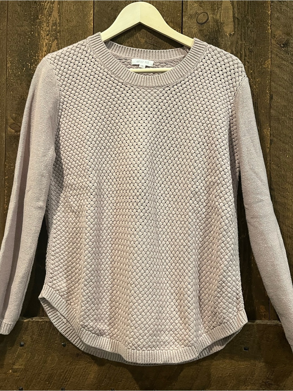Crewneck Waffle Knit Sweater - Light Mauve